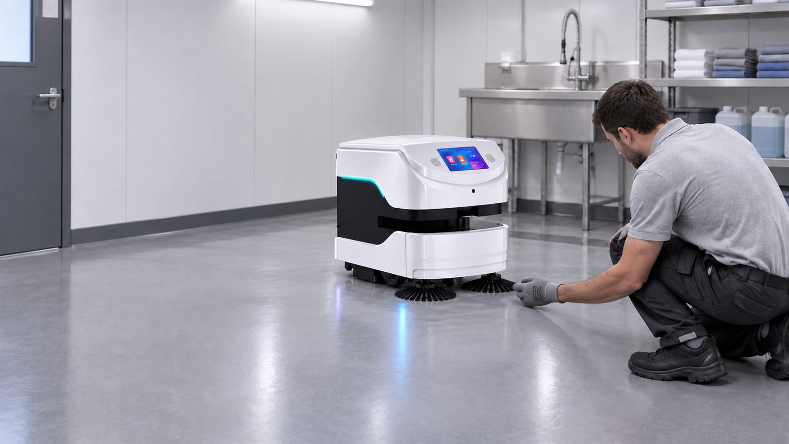 Technicien intervenant sur un robot ÆNIX lors d'une démonstration sur site