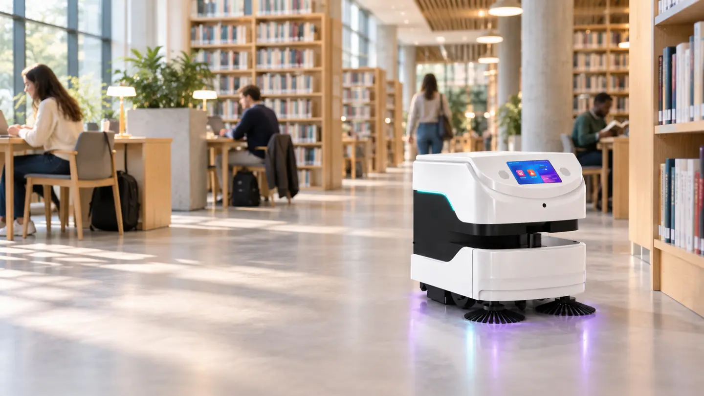 Robot ÆNIX PURE ONE LITE en fonctionnement dans une bibliothèque