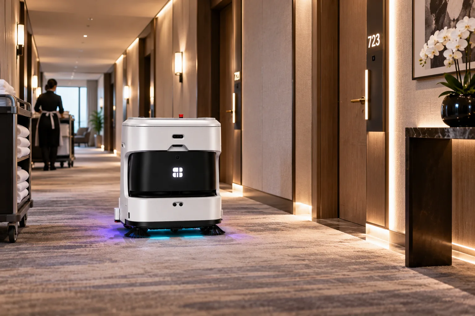 Autonomous cleaning robot in a hotel’s common areas