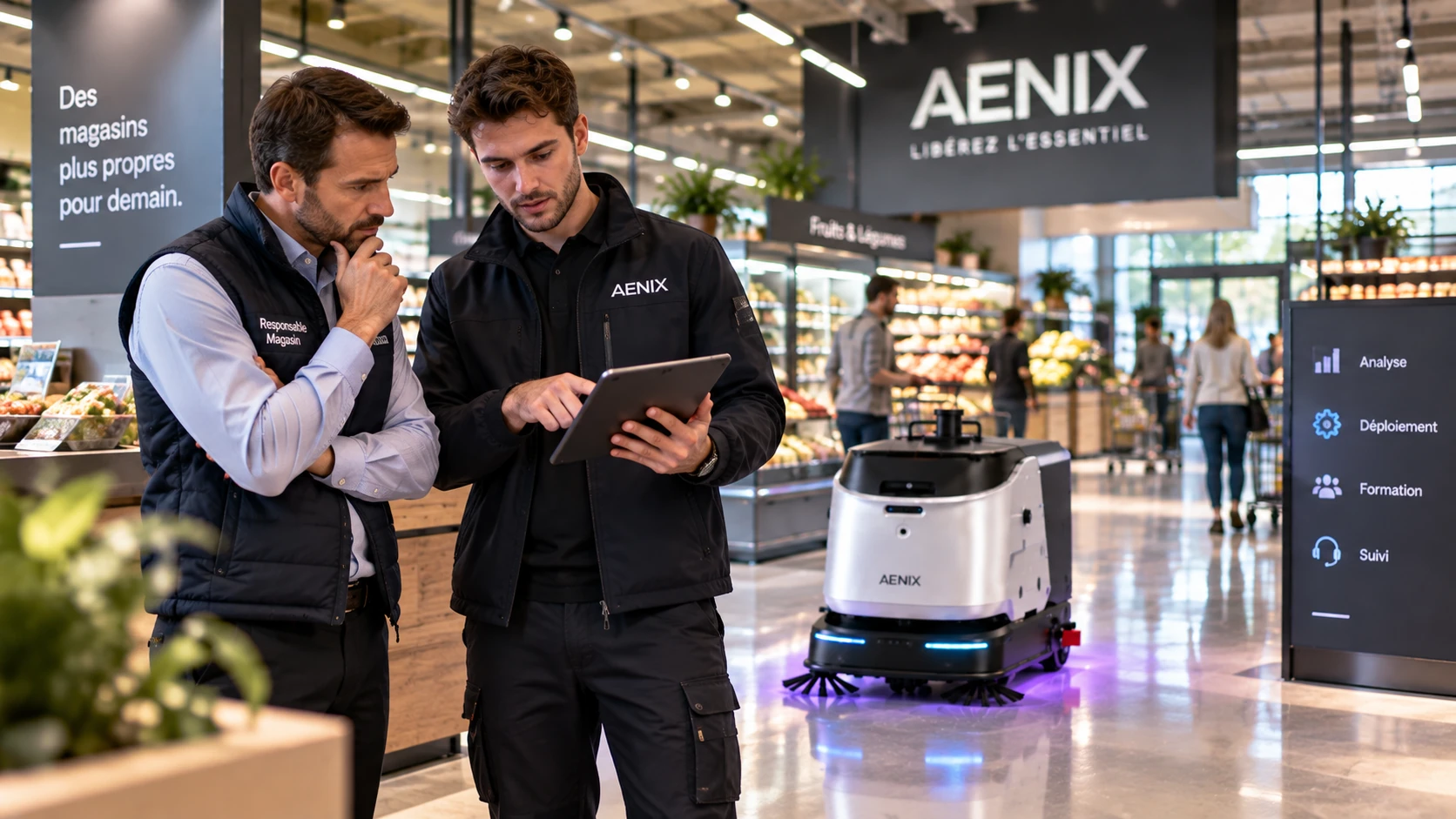 Technicien ÆNIX préparant le déploiement de robots en magasin