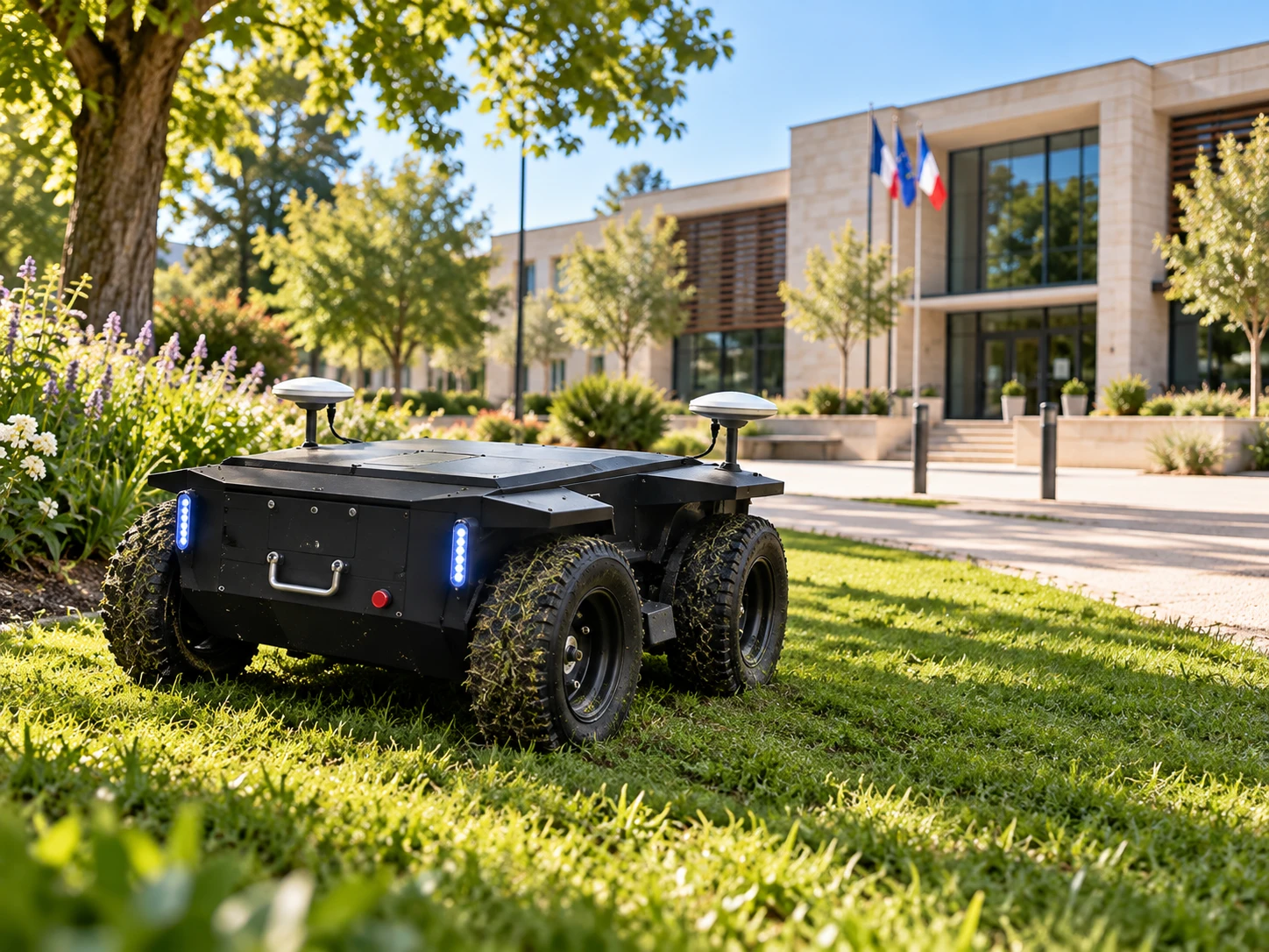 Professional robot lawn mower for the green spaces of a public facility