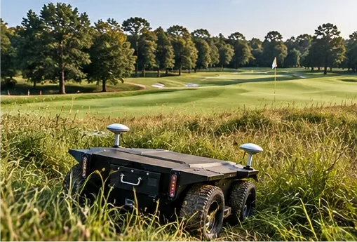 Professional robotic mower on a golf rough